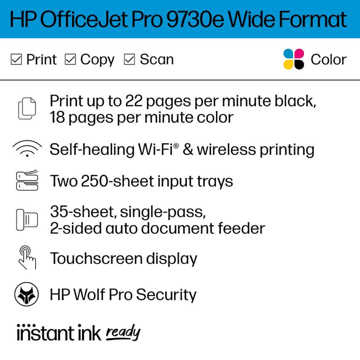 HP Officejet Pro 9730e 11 x 17 All-in-One Print, Copy, Scan, Fax